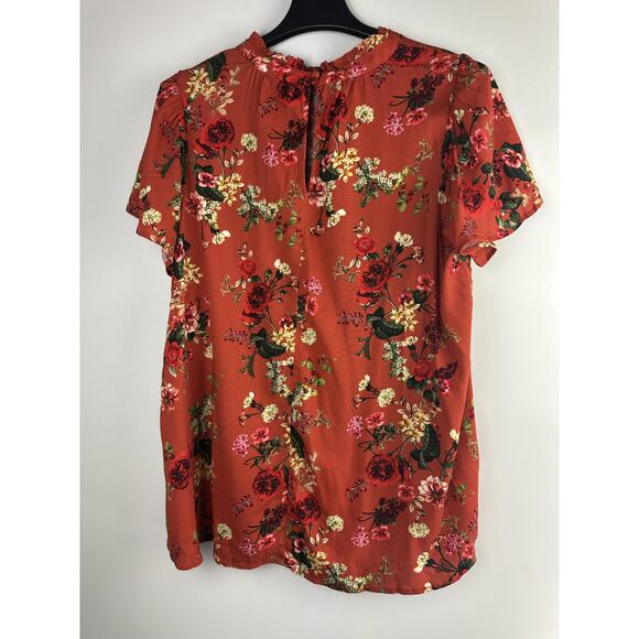 NWT Torrid Rayon Slub Mock Neck Flutter Sleeve Top Floral Orange Plus Size 2 2X - Picture 9 of 12